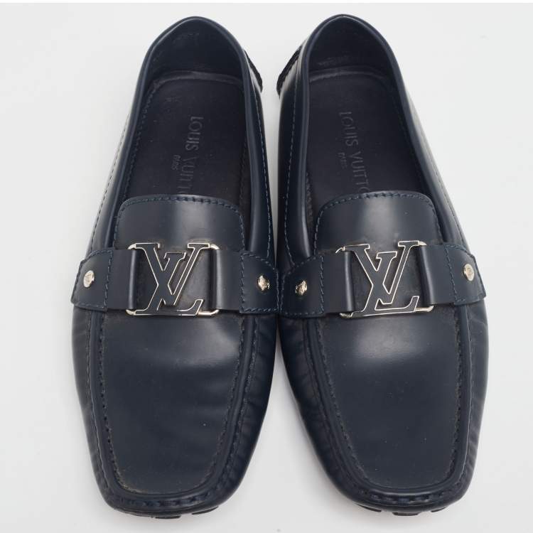 Pre Owned Louis Vuitton Midnight Blue Leather Monte Carlo Loafers Size 42