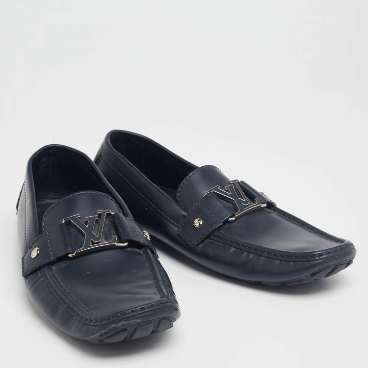 Pre Owned Louis Vuitton Midnight Blue Leather Monte Carlo Loafers Size 42
