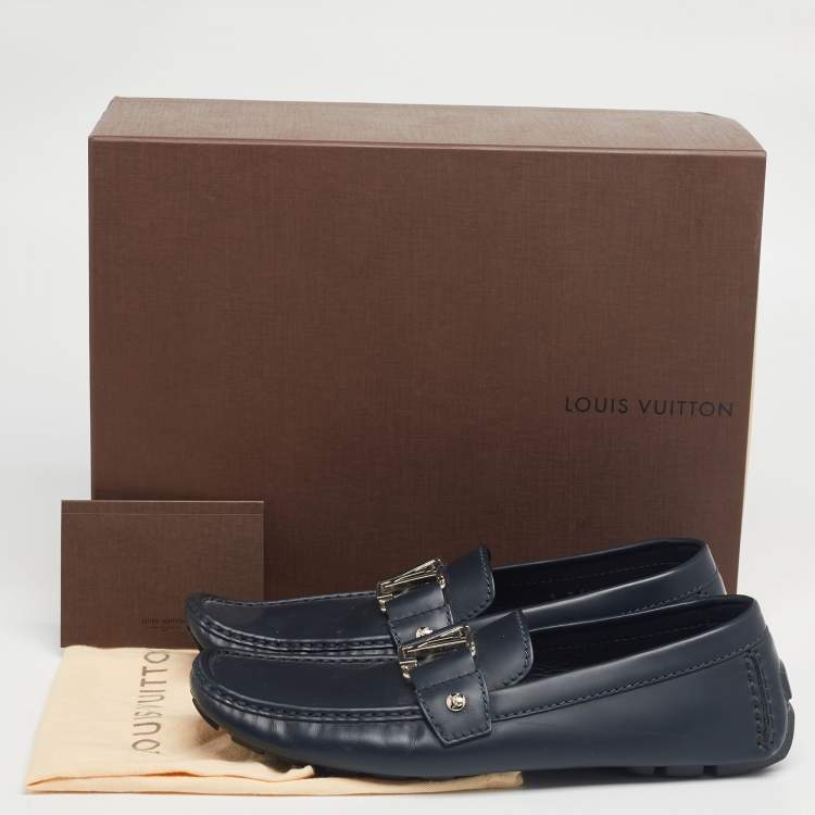 Pre Owned Louis Vuitton Midnight Blue Leather Monte Carlo Loafers Size 42