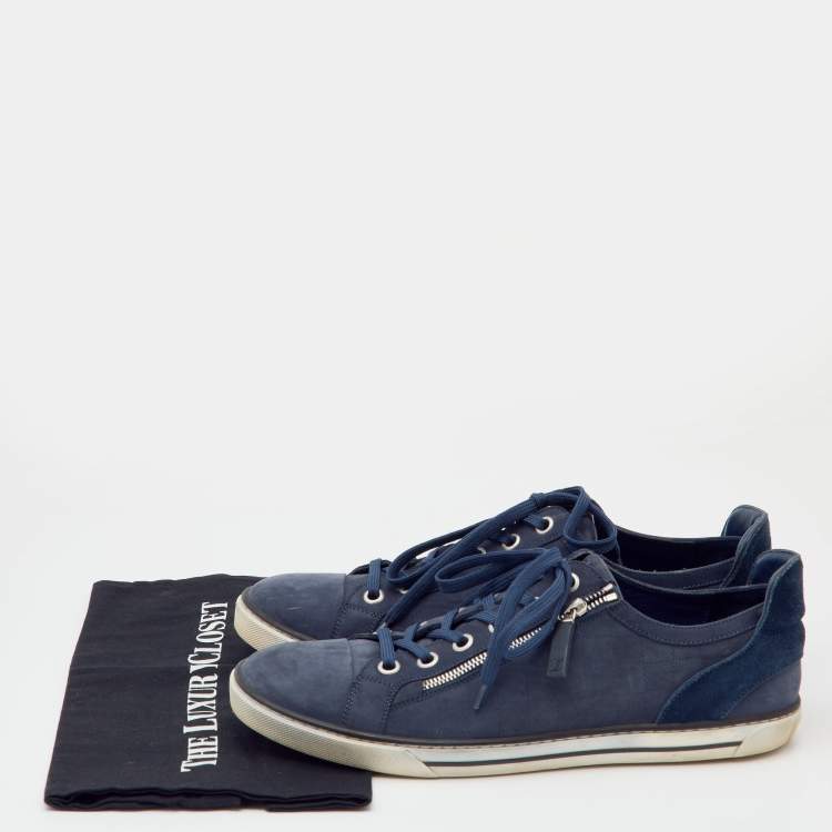 Pre Owned Louis Vuitton Blue Damier Nubuck Leather and Suede Aventure Zip Up Sneakers Size 43