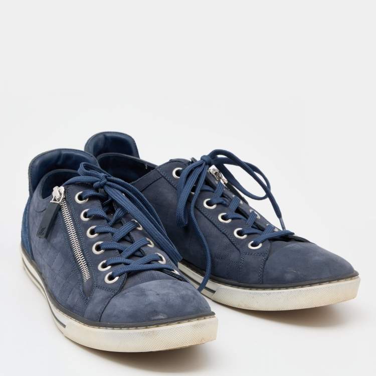 Pre Owned Louis Vuitton Blue Damier Nubuck Leather and Suede Aventure Zip Up Sneakers Size 43