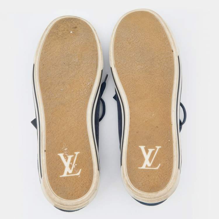 Pre Owned Louis Vuitton Blue Damier Nubuck Leather and Suede Aventure Zip Up Sneakers Size 43