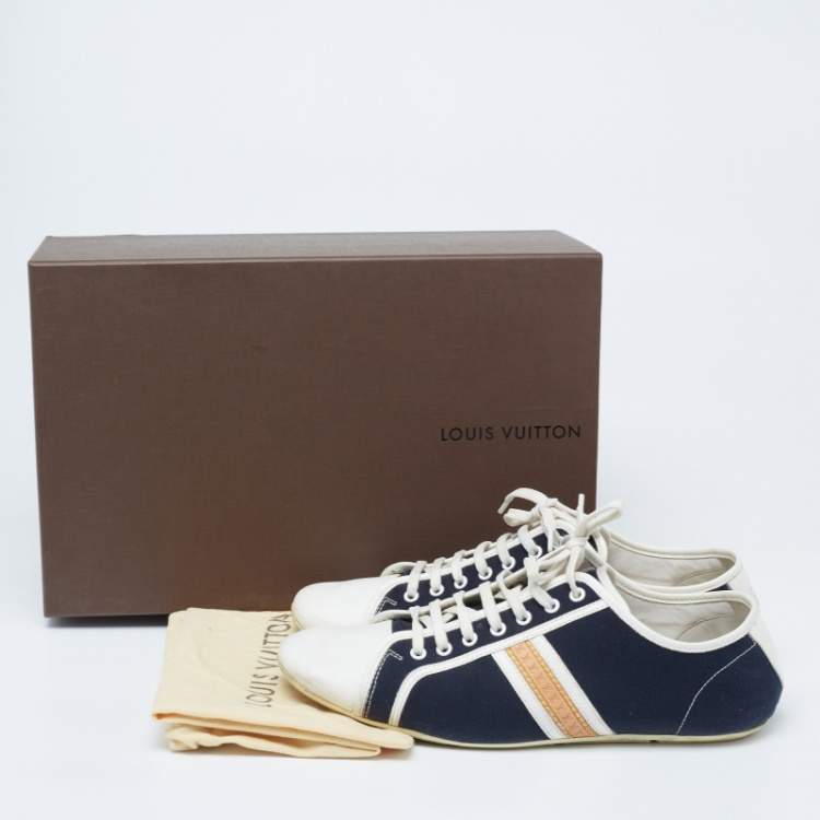 Pre Owned Louis Vuitton Navy Blue/White Canvas and Leather Low Top Sneakers Size 42.5