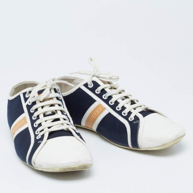Pre Owned Louis Vuitton Navy Blue/White Canvas and Leather Low Top Sneakers Size 42.5