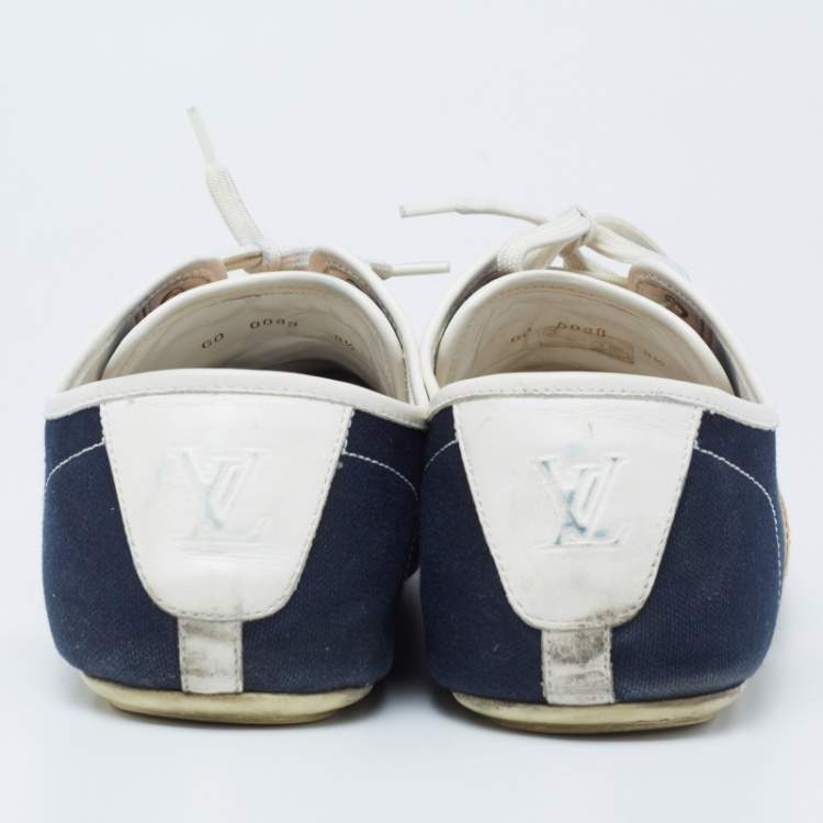 Pre Owned Louis Vuitton Navy Blue/White Canvas and Leather Low Top Sneakers Size 42.5