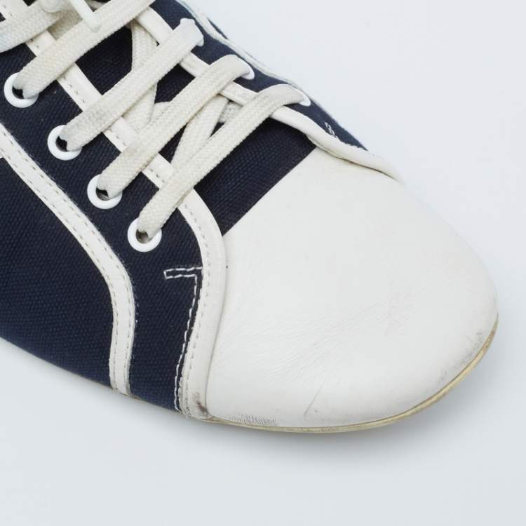 Pre Owned Louis Vuitton Navy Blue/White Canvas and Leather Low Top Sneakers Size 42.5