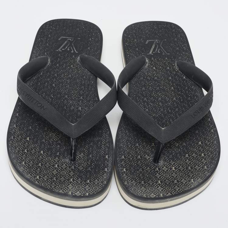 Pre Owned Louis Vuitton Black Rubber Thong Flat Sandals Size  40.5