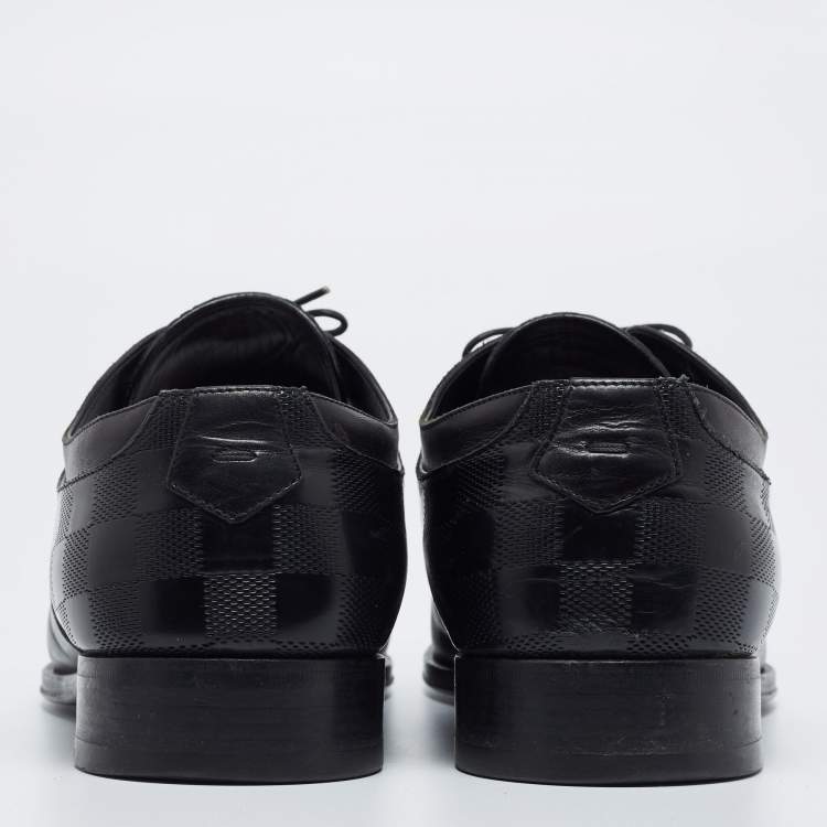 Pre Owned Louis Vuitton Black Damier Embossed Leather Lace-Up Derby Size 43