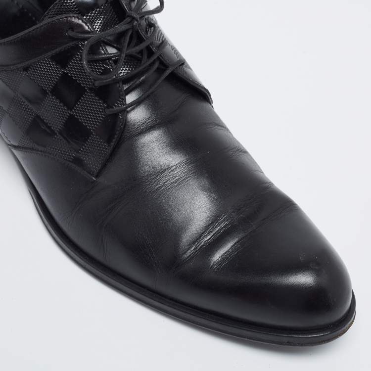 Pre Owned Louis Vuitton Black Damier Embossed Leather Lace-Up Derby Size 43