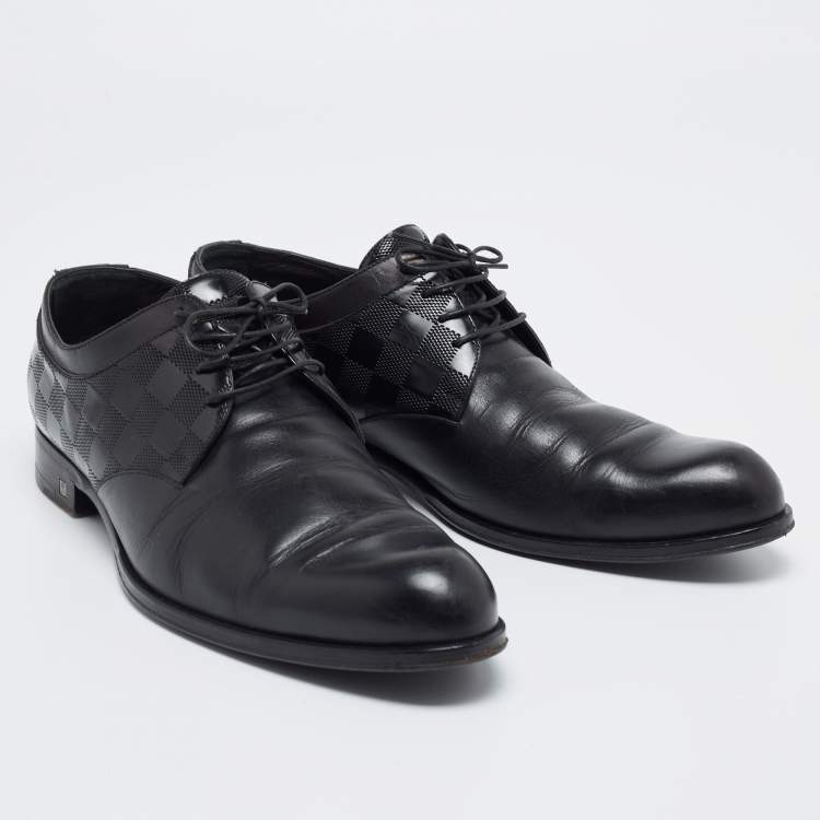 Pre Owned Louis Vuitton Black Damier Embossed Leather Lace-Up Derby Size 43
