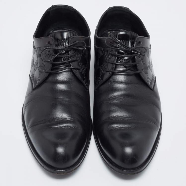 Pre Owned Louis Vuitton Black Damier Embossed Leather Lace-Up Derby Size 43