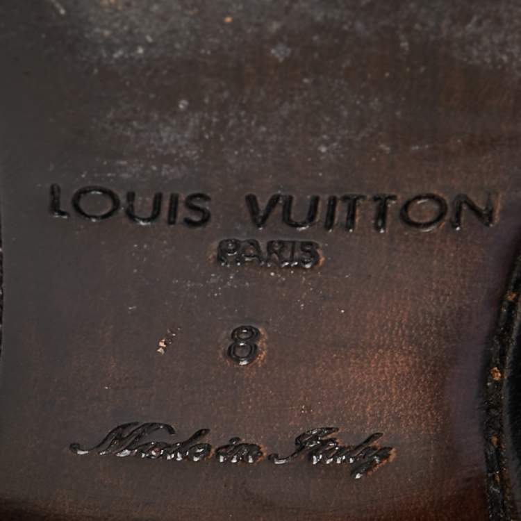Pre Owned Louis Vuitton Brown Leather Logo Buckle Loafers Size 42