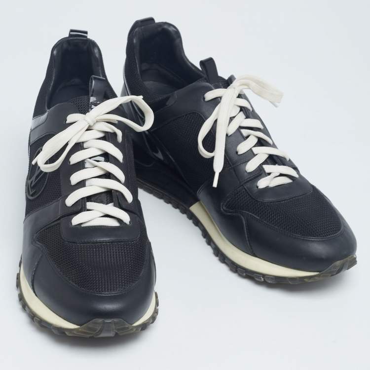 Pre Owned Louis Vuitton Black Mesh and Leather Run Away Lace Up Sneakers Size 42