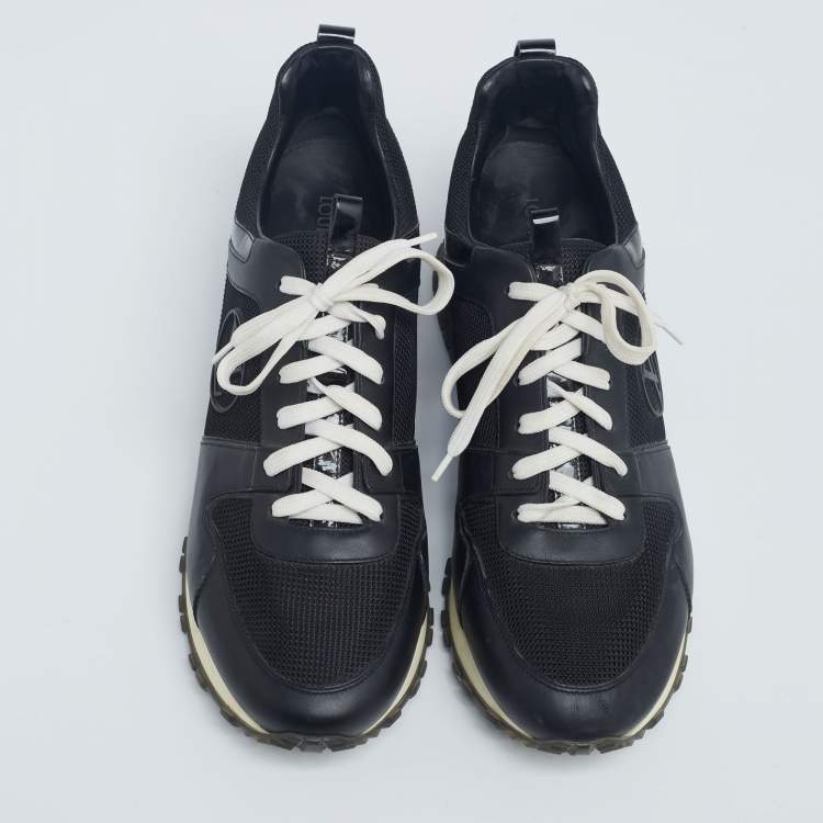 Pre Owned Louis Vuitton Black Mesh and Leather Run Away Lace Up Sneakers Size 42