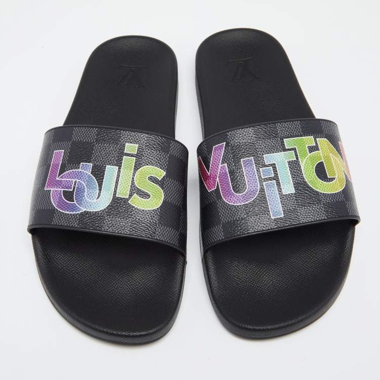 Pre Owned Louis Vuitton Black Damier  Canvas Waterfront Sclipse Flat Sandals Size 42.5  
