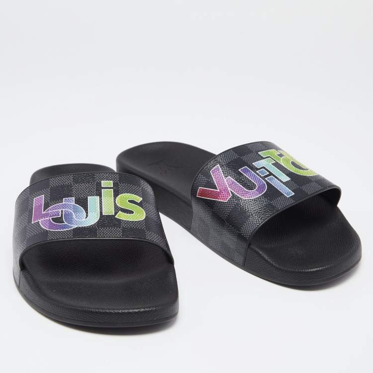 Pre Owned Louis Vuitton Black Damier  Canvas Waterfront Sclipse Flat Sandals Size 42.5  