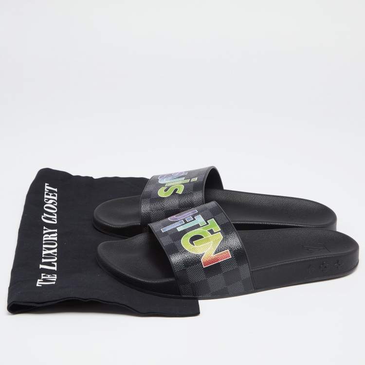 Pre Owned Louis Vuitton Black Damier  Canvas Waterfront Sclipse Flat Sandals Size 42.5  