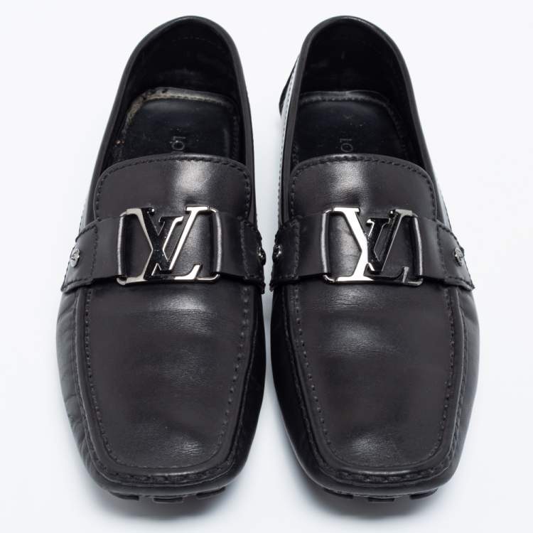Pre Owned Louis Vuitton Black Leather Monte Carlo Loafers Size 43