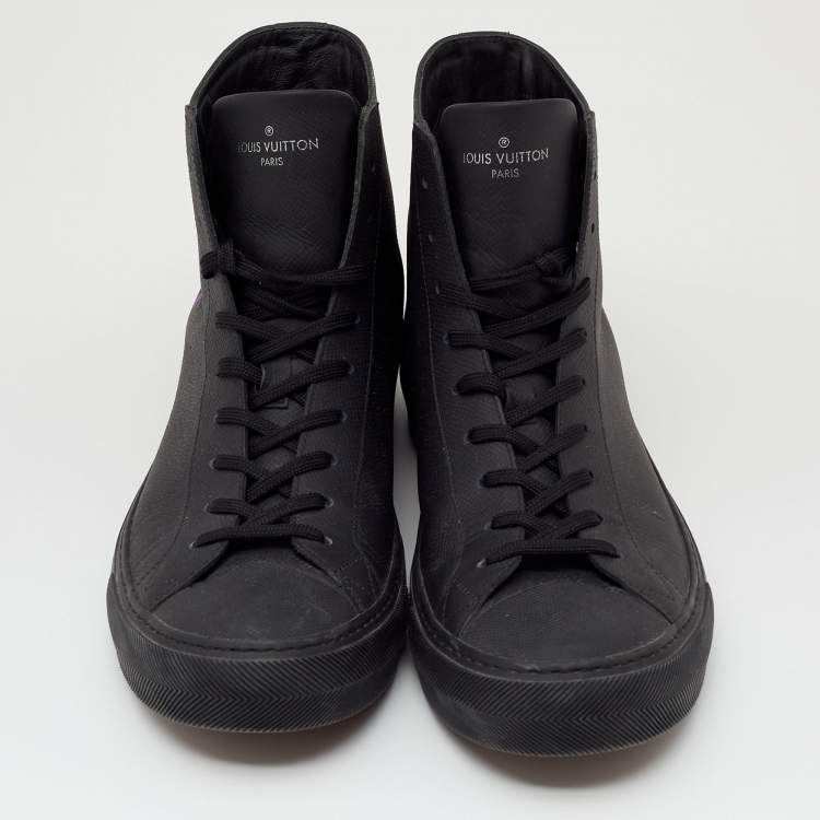 Pre Owned Louis Vuitton Black Leather Tattoo High Top Sneakers Size 42