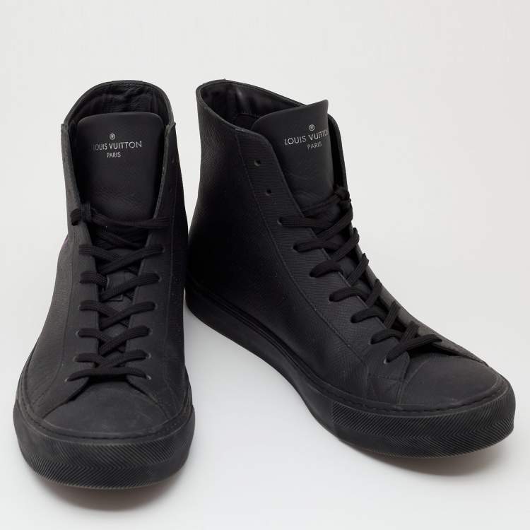 Pre Owned Louis Vuitton Black Leather Tattoo High Top Sneakers Size 42