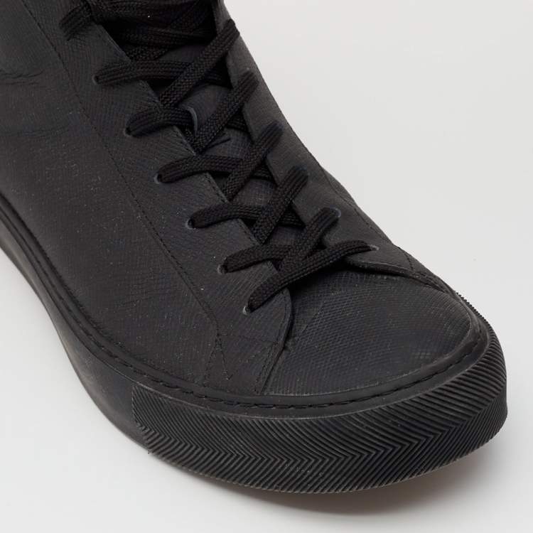 Pre Owned Louis Vuitton Black Leather Tattoo High Top Sneakers Size 42