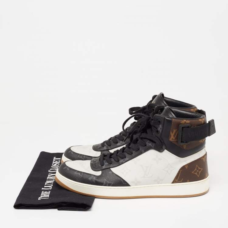 Pre Owned Louis Vuitton Tricolor Monogram Canvas And Leather Rivoli High Top Sneakers  Size 42