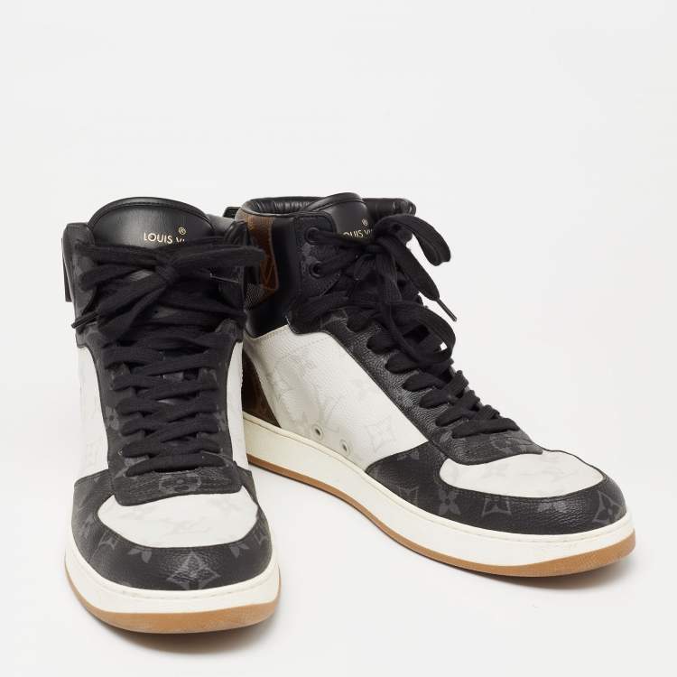 Pre Owned Louis Vuitton Tricolor Monogram Canvas And Leather Rivoli High Top Sneakers  Size 42