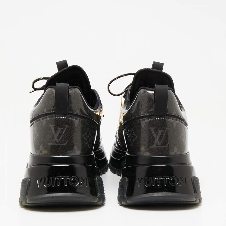 Pre Owned Louis Vuitton Black/Brown Monogram Canvas and Mesh Run Away Pulse Sneakers Size 41.5