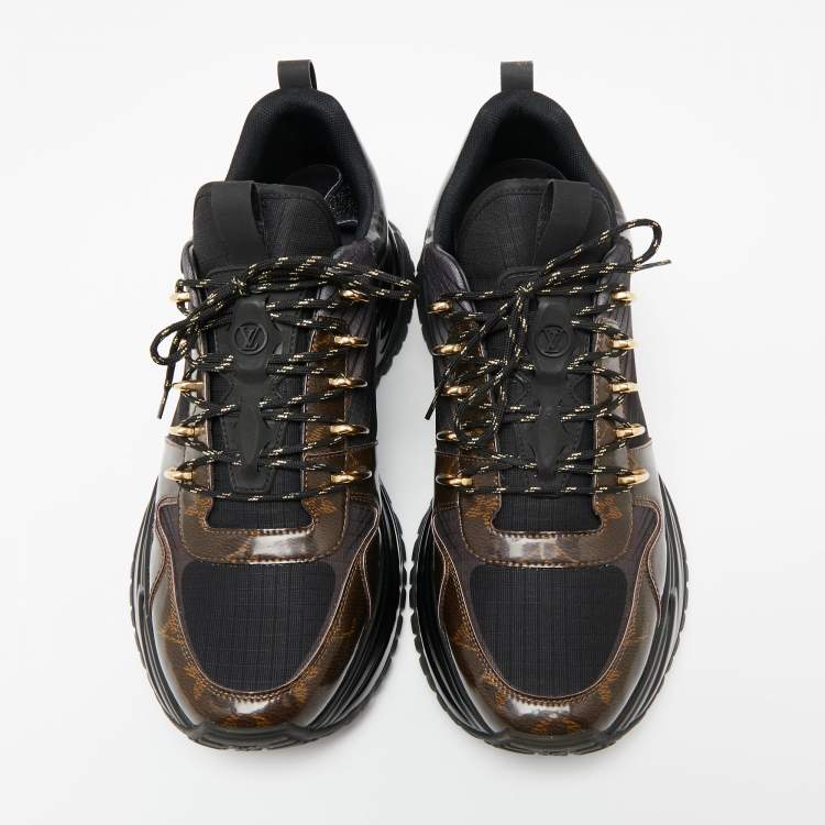 Pre Owned Louis Vuitton Black/Brown Monogram Canvas and Mesh Run Away Pulse Sneakers Size 41.5