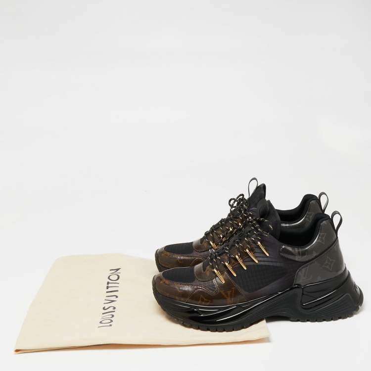 Pre Owned Louis Vuitton Black/Brown Monogram Canvas and Mesh Run Away Pulse Sneakers Size 41.5