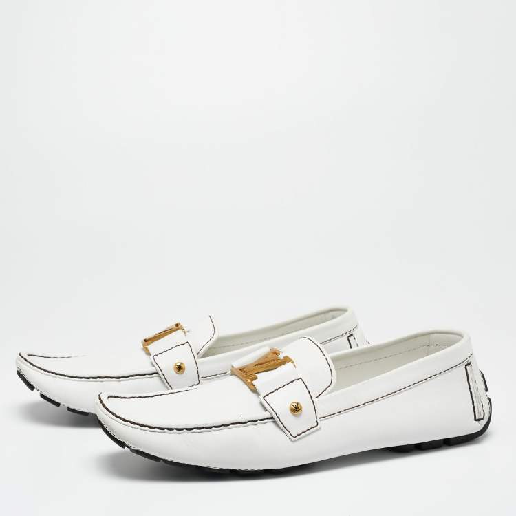 Pre Owned Louis Vuitton White Leather Monte Carlo Loafers Size 44