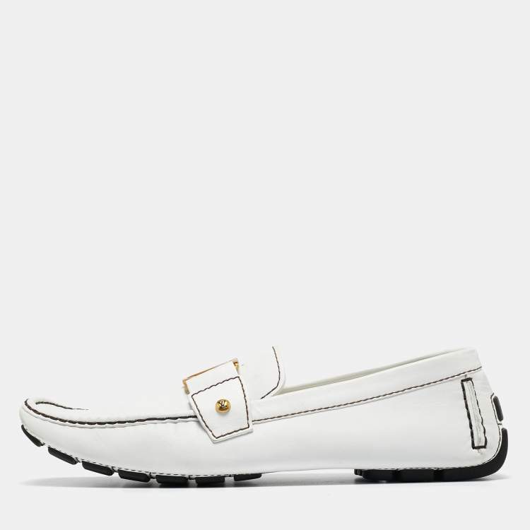 Pre Owned Louis Vuitton White Leather Monte Carlo Loafers Size 44
