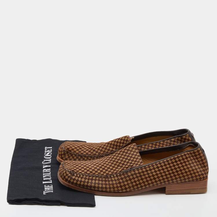 Pre Owned Louis Vuitton Beige/Brown Damier Pony Hair Montaigne Square Toe Loafers Size 44