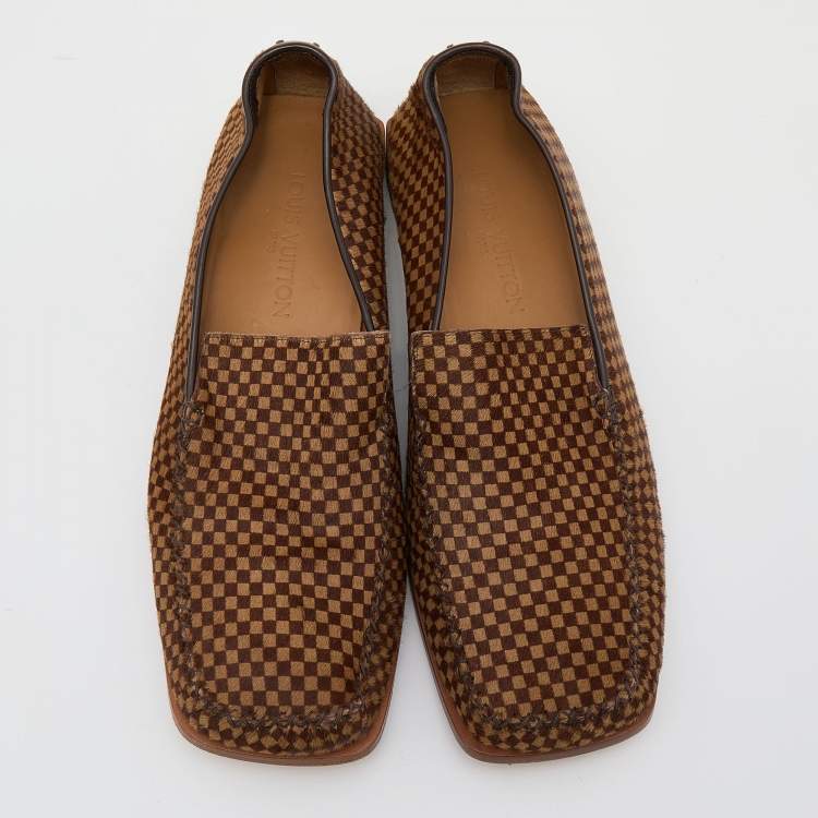 Pre Owned Louis Vuitton Beige/Brown Damier Pony Hair Montaigne Square Toe Loafers Size 44