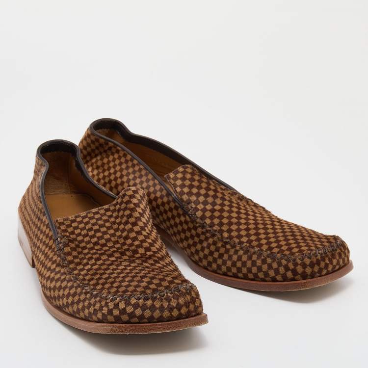 Pre Owned Louis Vuitton Beige/Brown Damier Pony Hair Montaigne Square Toe Loafers Size 44