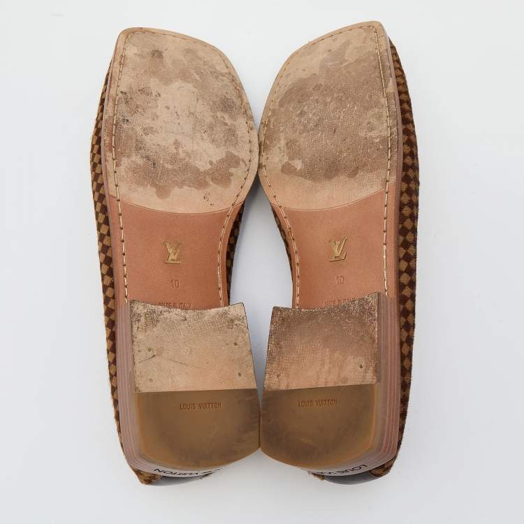 Pre Owned Louis Vuitton Beige/Brown Damier Pony Hair Montaigne Square Toe Loafers Size 44