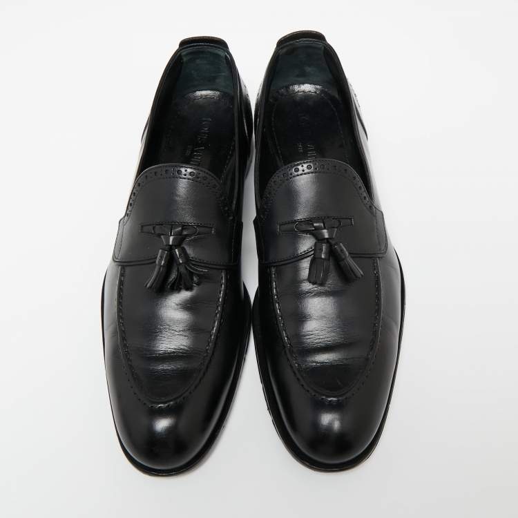 Pre Owned Louis Vuitton Black Leather Trading Loafers Size 42.5