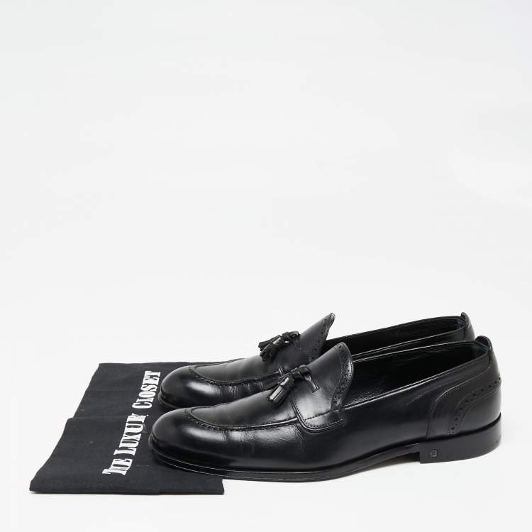 Pre Owned Louis Vuitton Black Leather Trading Loafers Size 42.5