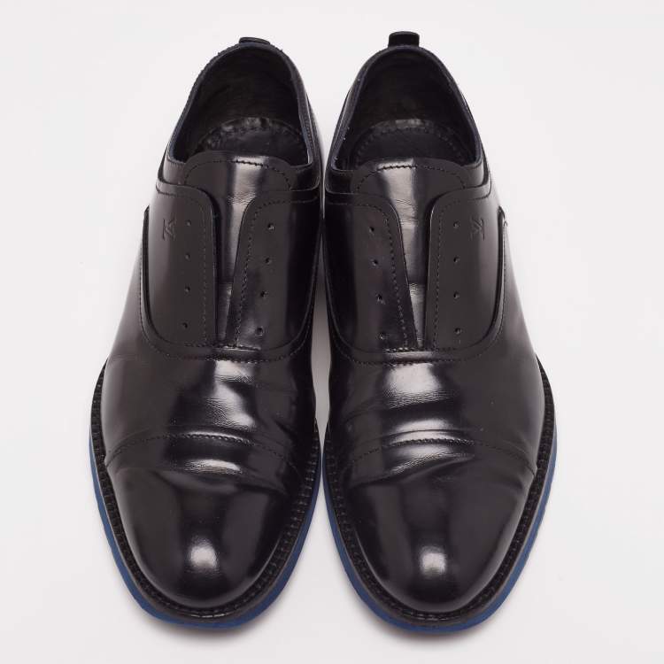 Pre Owned Louis Vuitton Black Leather Cap Toe Lace Up Derby Size 42.5
