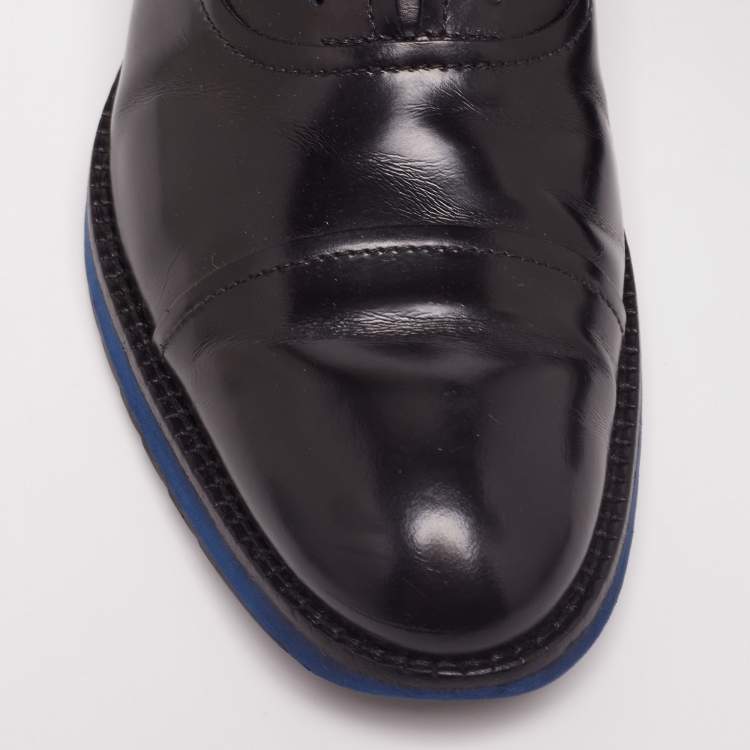 Pre Owned Louis Vuitton Black Leather Cap Toe Lace Up Derby Size 42.5