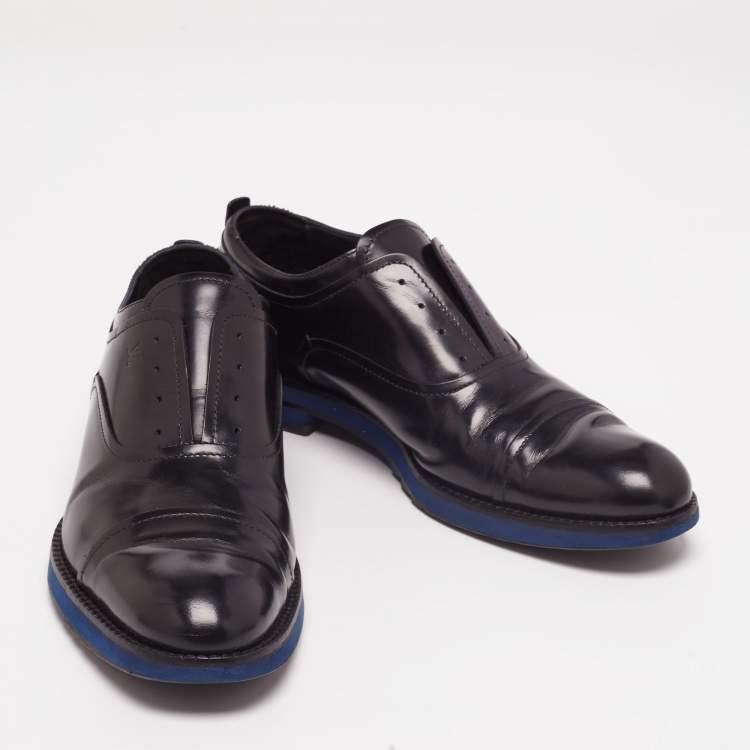 Pre Owned Louis Vuitton Black Leather Cap Toe Lace Up Derby Size 42.5