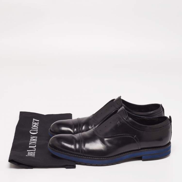 Pre Owned Louis Vuitton Black Leather Cap Toe Lace Up Derby Size 42.5