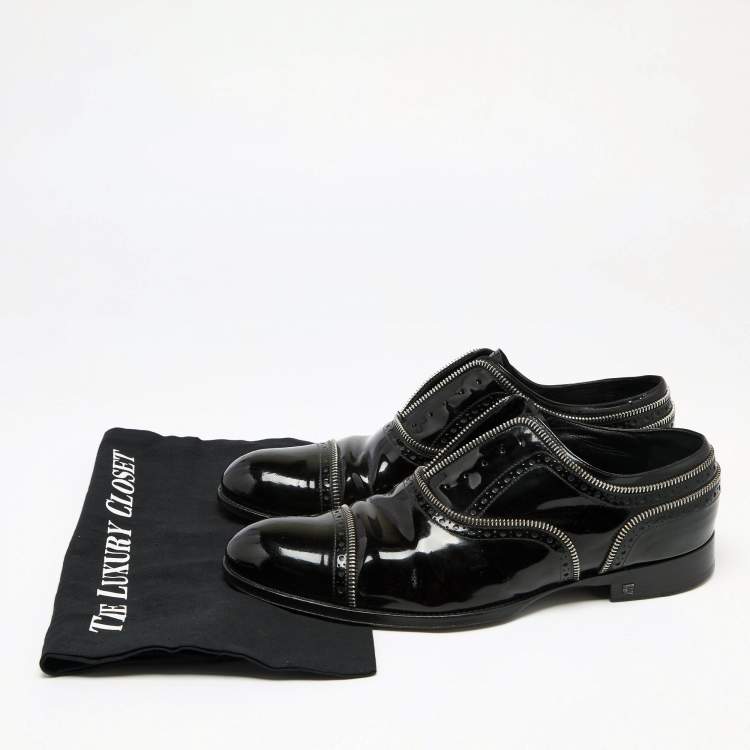 Pre Owned Louis Vuitton Black Brogue Patent Leather Zip Trim Lace-Up Oxfords Size 42