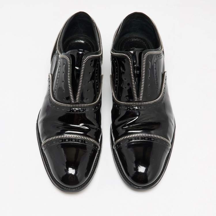 Pre Owned Louis Vuitton Black Brogue Patent Leather Zip Trim Lace-Up Oxfords Size 42