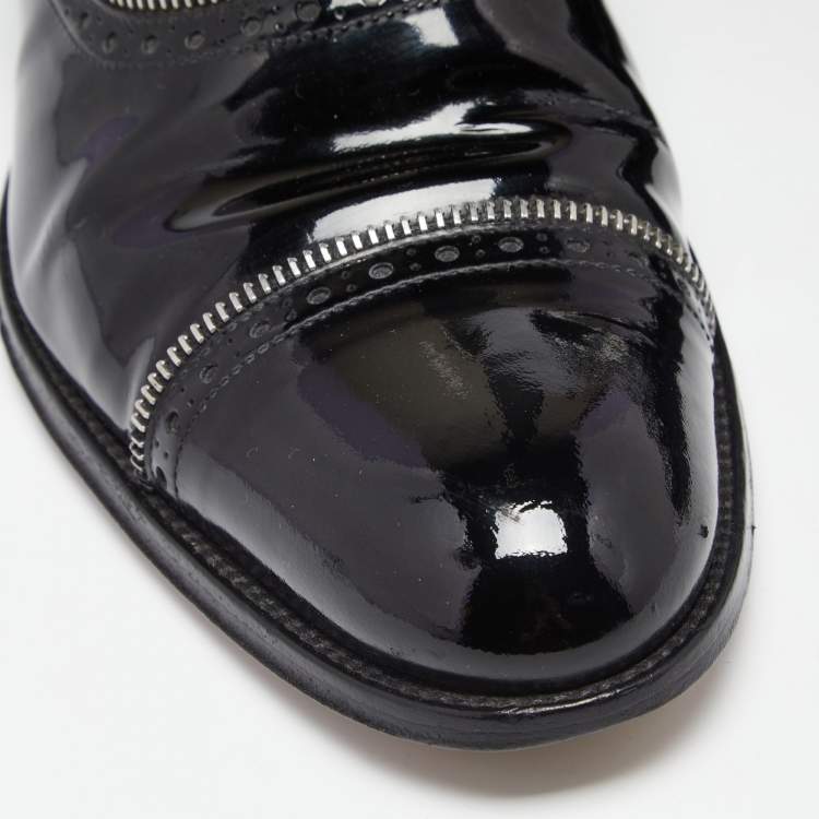Pre Owned Louis Vuitton Black Brogue Patent Leather Zip Trim Lace-Up Oxfords Size 42