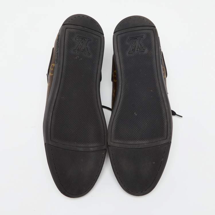 Pre Owned Louis Vuitton Brown Monogram Canvas And Leather Slalom Low Top Sneakers Size 44