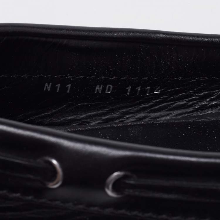 Pre Owned Louis Vuitton Black Leather Logo Bow Slip On Loafers Size 45