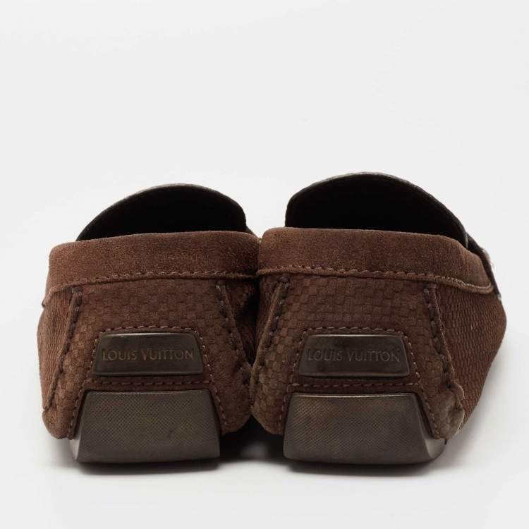 Pre Owned Louis Vuitton Brown Suede  Monte Carlo Slip on Loafers Size 44.5