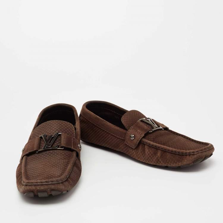 Pre Owned Louis Vuitton Brown Suede  Monte Carlo Slip on Loafers Size 44.5