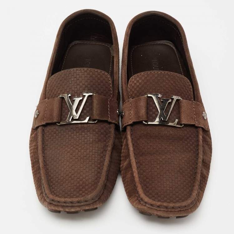 Pre Owned Louis Vuitton Brown Suede  Monte Carlo Slip on Loafers Size 44.5